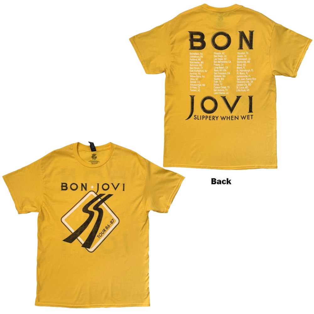 Bon Jovi - Tour '87 Road Sign Herren TShirt - Gelb